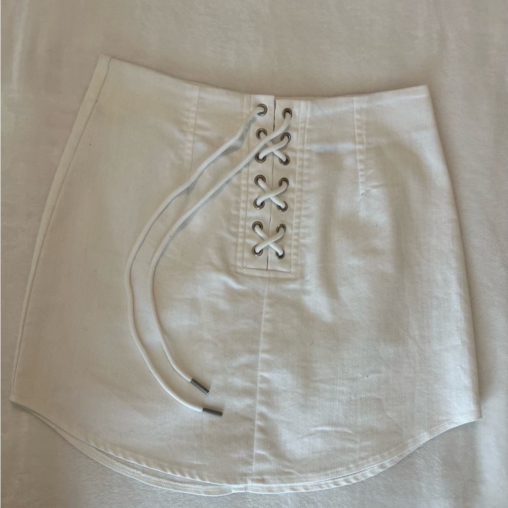White Lace-Up Mini Skirt